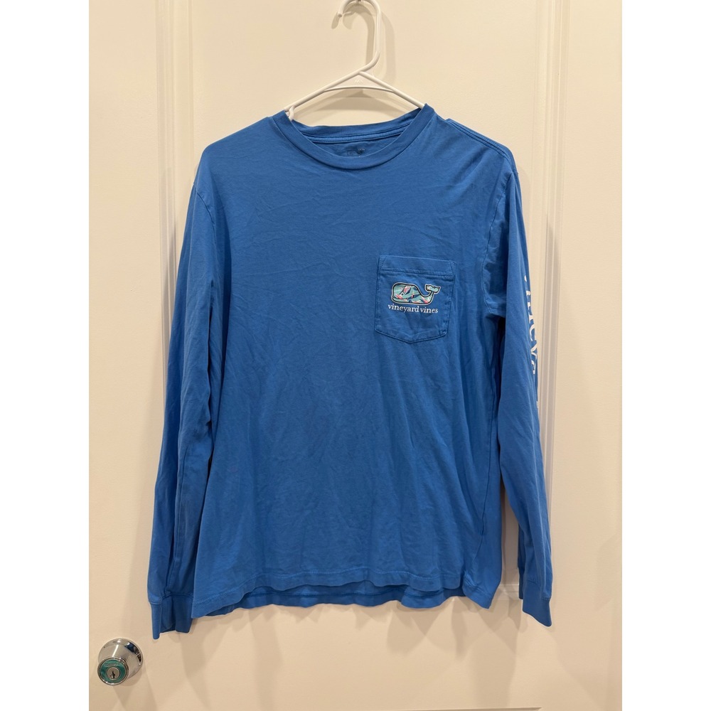 Vineyard Vines Mens Small Blue Long Sleeve Whale Graphic Pocket T-Shirt